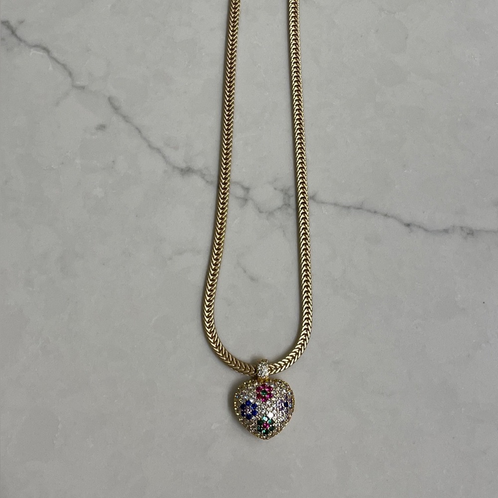 Virtue heart gold necklace-beautiful multicolor charm. Valentine’s Day ready